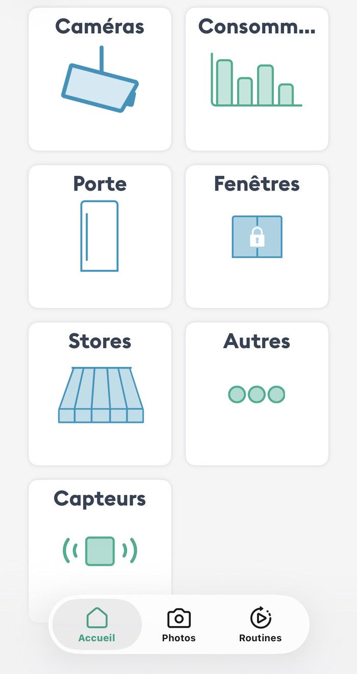 Application Tydom Delta Dore, écran complet des équipements pilotés